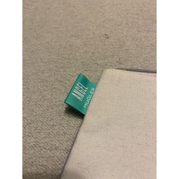 Mugler Angel Beach Zip NWOT Small Cosmetic Canvas Bag Beige Purple - Picture 7 of 8